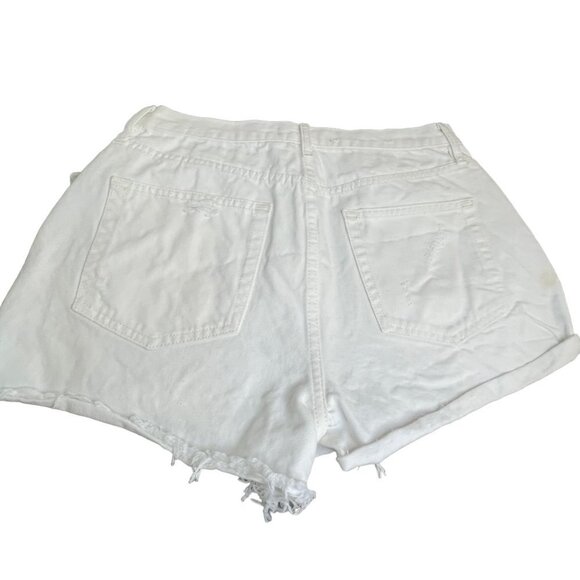 Free people lasso optic white denim jean distressed cuff raw hem shorts 31 - Picture 3 of 7